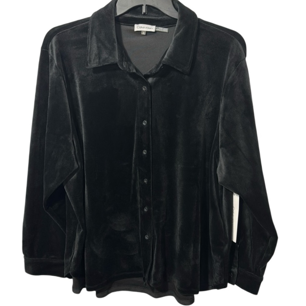 Calvin Klein Black Velour Button Front Shirts in Size‎ 1X & 2x